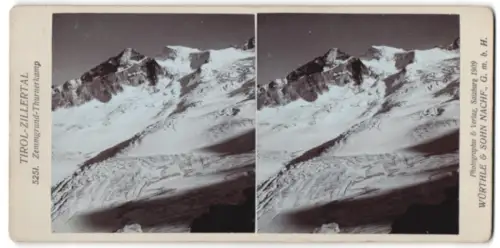 Stereo-Fotografie Würthle & Sohn, Salzburg, Ansicht Zemmgrund-Thurnerkamp, Gletscher mit Blick zum Gipfel