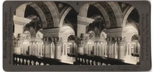 Stereo-Fotografie Keystone View Co., Meadville / PA., Ansicht Washington D.C., Entrance Hall of Congressional Library