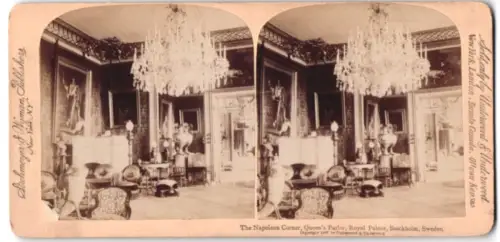 Stereo-Fotografie Strohmeyer & Wyman, New York, Ansicht Stockholm, Napoleon Corner, Queens Parlor, Royal Palace