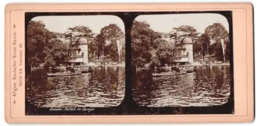 Stereo-Fotografie Allg. Deutscher Kunstverein, Berlin, Ansicht Dresden, Ruderboote auf dem See am Zwinger