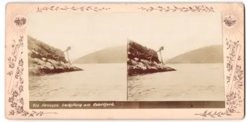 Stereo-Fotografie unbekannter Fotograf, Ansicht Alver, Lachsfang Anlage am Osterfjord