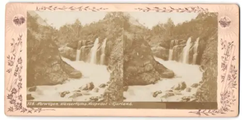 Stereo-Fotografie unbekannter Fotograf, Ansicht Hospedal, Wasserfälle in Fjarland, Norwegen