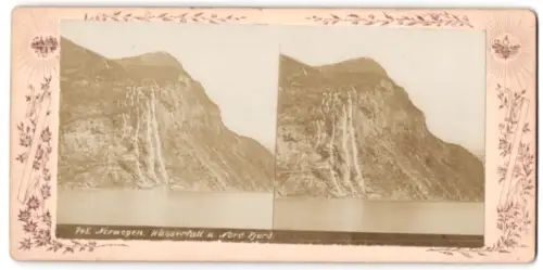 Stereo-Fotografie unbekannter Fotograf, Ansicht Geiranger, die Sieben Schwestern Wasserfälle