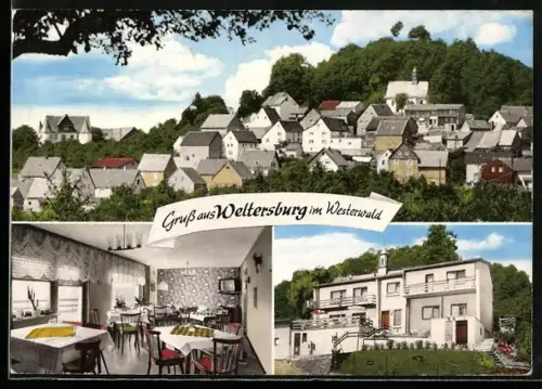 AK Weltersburg / Westerwald, Burg-Pension, Bes. Fam. Weber, Ortspartie
