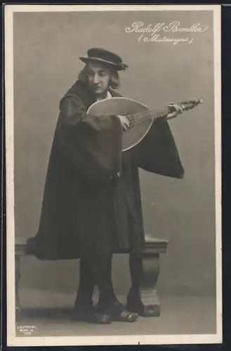 AK Portrait Rudolf Bandler als Meistersinger mit Laute, Opernsänger