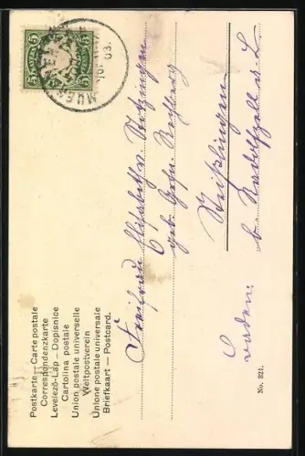 Lithographie Hirsch mit ungewöhnlichem Geweih in karger Berglandschaft