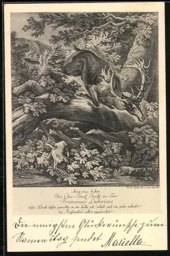 AK Hirsch beim Sprung über einen Baumstamm