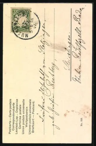 Lithographie Hirsch mit ungewöhnlichem Geweih