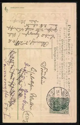 Präge-AK Katze mit Rose, Blumen