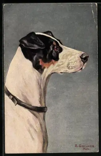 Künstler-AK Terrier mit aufmerksamem Blick, Seitenportrait