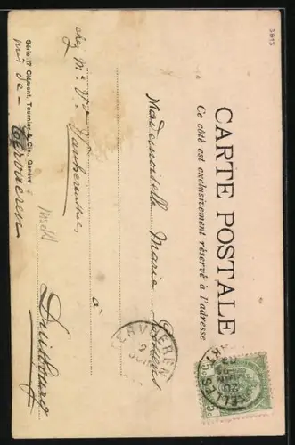 Lithographie Vogel und Insekt unter blühenden Zweigen