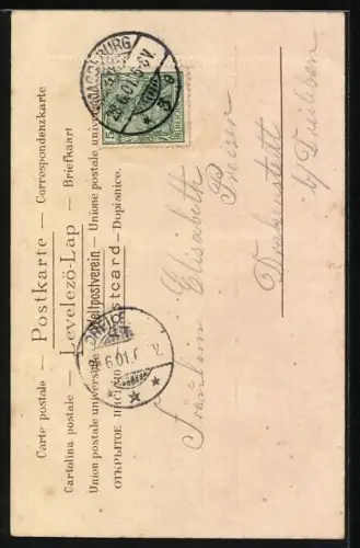 Lithographie Junge Hunde auf einer Wippe, Mädchen mit Tennisschläger