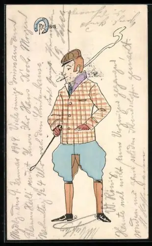 AK Reiter mit Zigarette und Reitgerte, Hufeisen