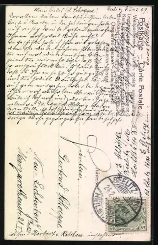 AK Kleines Paar spielt Kutsche mit Fass und Welpen, Hundemutter sieht zu