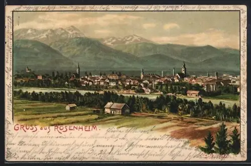 Künstler-AK Erwin Spindler: Rosenheim / Bayern, Gesamtansicht