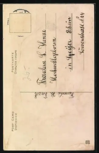 AK Geburtstag, Mädchen geht mit Terrier spazieren