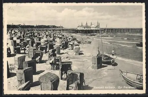 AK Ahlbeck / Seebad, Strand, Seebrücke, Strandkörbe