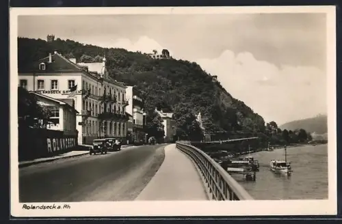 AK Rolandseck, Strassenansicht, Hotel Rolandseck, Rhein, Burgruine