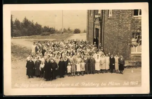Foto-AK Müsen, Gruppenfoto, Ausflug zum Erholungsheim Stahlberg 1932