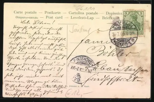 AK St. Johann / Saarbrücken, Obere Bahnhofstrasse mit Strassenbahn