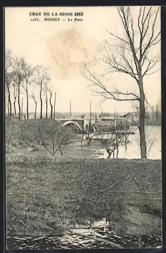 AK Poissy, Crue de la Seine 1910, Le Pont