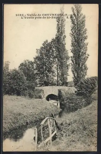 AK Chevreuse, L`Yvette près de St-Rémy avec pont et arbres majestueux