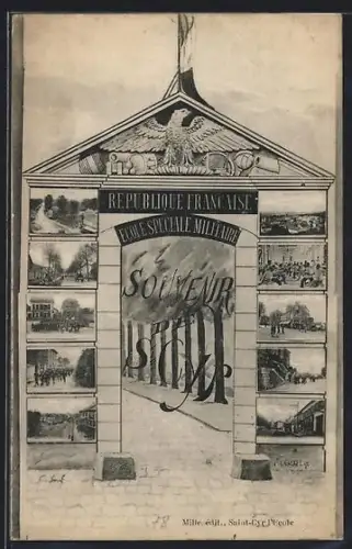 AK Saint-Cyr-l`École, Souvenir de l`École Spéciale Militaire avec divers bâtiments et scènes