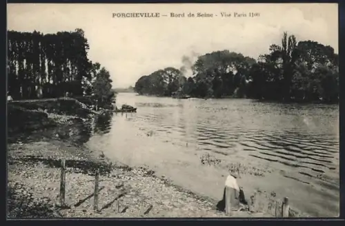 AK Porcheville, Bord de Seine, Visé Paris 1100