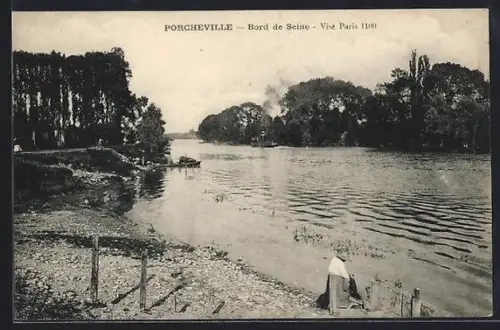AK Porcheville, Bord de Seine, Visé Paris 1100