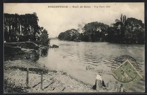 AK Porcheville, Bord de Seine, Visé Paris 1109