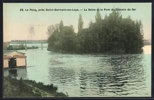 AK Le Pecq, La Seine et le Pont du Chemin de fer