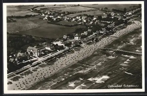 AK Scharbeutz, Strandpromenade und Ostseestrand, Fliegeraufnahme