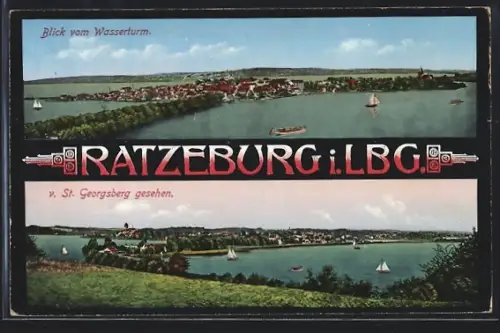 AK Ratzeburg i. Lbg., Blick vom Wasserturm, vom St. Georgsberg