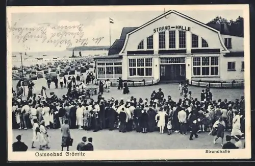 AK Grömitz, Strandhalle, Strand, Menschenmenge