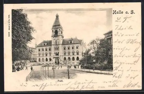 AK Halle a. S., Post mit Strasse