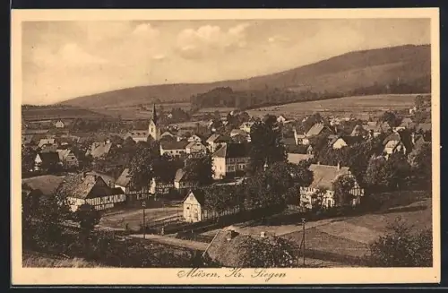 AK Müsen /Siegen, Ortsansicht mit Kirche und Fachwerkhäusern