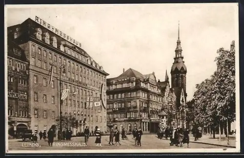 AK Leipzig, Ringmesshaus, Panorama mit Turm