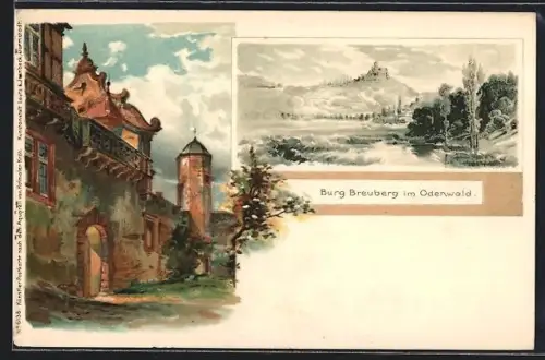 Lithographie Breuberg im Odenwald, Burg Breuberg