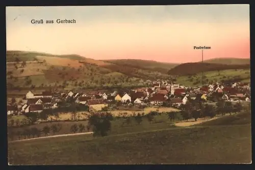 AK Gerbach, Ortsansicht mit Festwiese