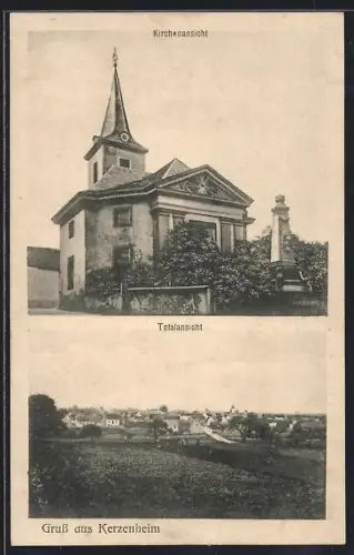 AK Kerzenheim, Kirchenansicht, Blick auf den Ort