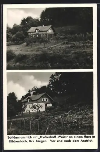 AK Hilchenbach /Siegen, Haus vor und nach Schlämmanstrich mit Dyckerhoff-Weiss