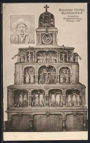 AK Goslar, Kunstuhr Marktkirchhof, prämiert Weltausstellung Chicago 1893