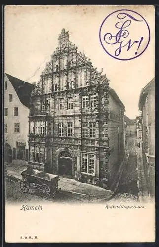 AK Hameln, Strassenecke am Rattenfängerhaus