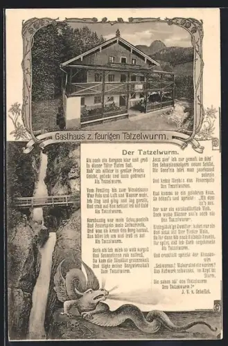 AK Oberaudorf, Gasthaus z. feurigen Tatzelwurm, Inh. Jos. u. Marie Kiesl, Tatzelwurm-Sage