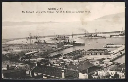 AK Gibraltar, View of the Harbour with British, American and Russian Fleets 1909