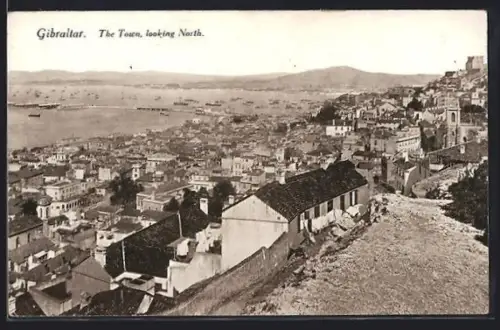 AK Gibraltar, the town, looking north, ships at the bay