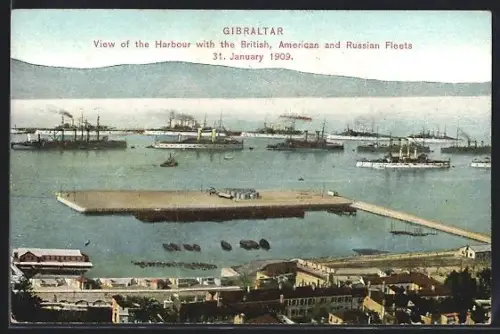 AK Gibraltar, Harbour with British, American and Russian Fleets, 1909