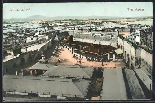AK Gibraltar, The Market, Blick zum Hafen