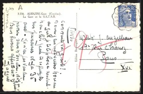 AK Aubazine /Corrèze, La Gare et la S.A.T.A.R. avec vue sur les collines environnantes