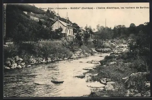 AK Bugeat /Corrèze, L`usine électrique et les rochers de Barthou